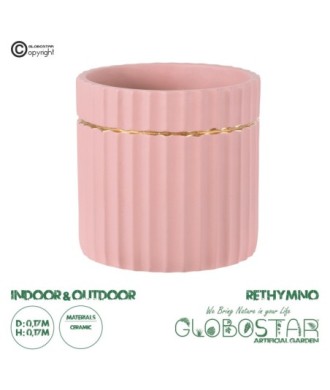 GloboStar® Artificial Garden RETHYMNO 20456 Πήλινο Κεραμικό Κασπώ Γλάστρα - Flower Pot Ροζ με Χρυσό Φ17cm x Υ17cm